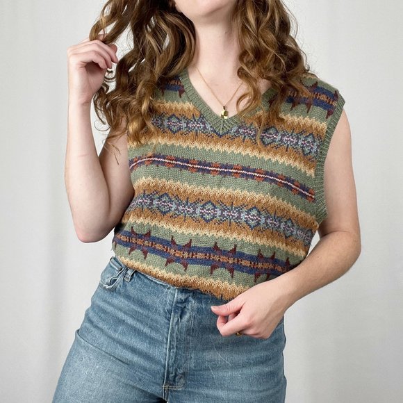Vintage Polo Ralph Lauren Silk Cashmere Linen Fair Isle Knit Sweater Vest Preppy - Picture 9 of 9